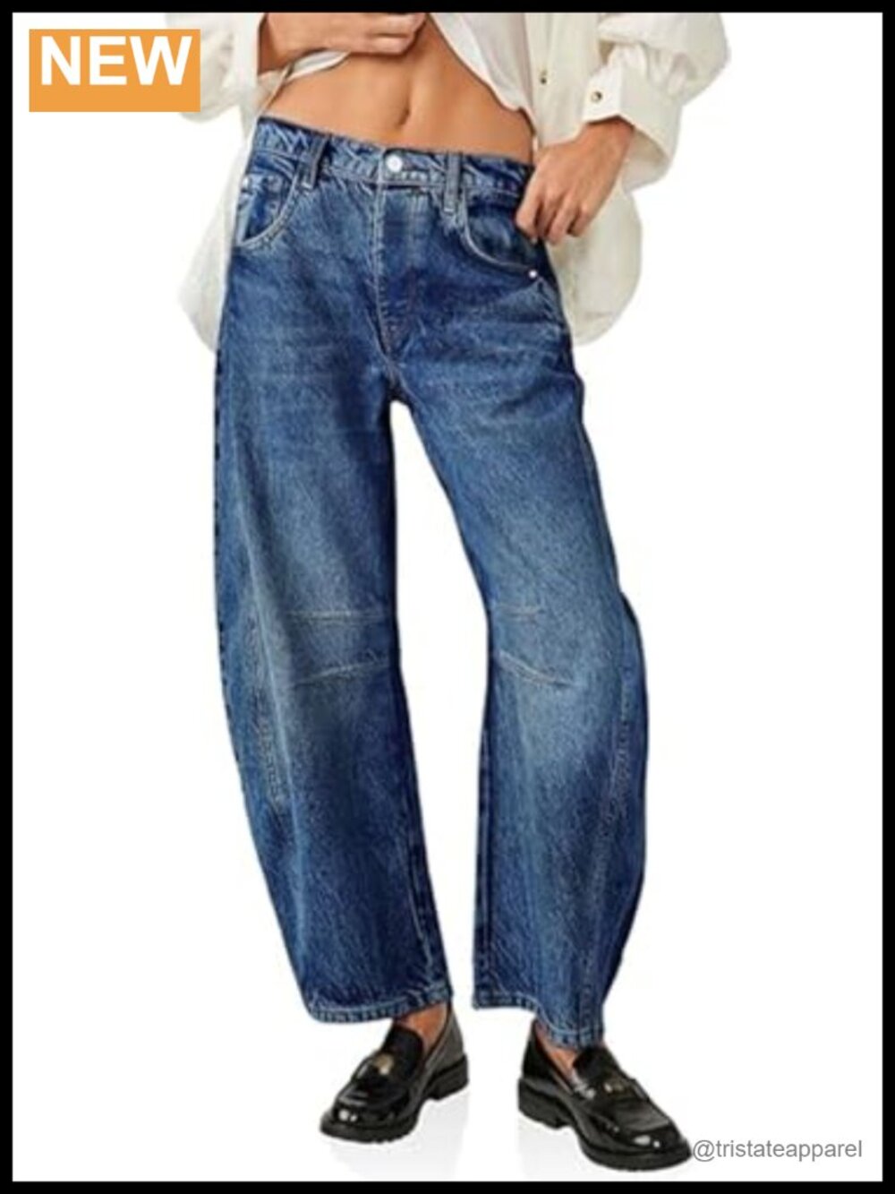 Wide Leg Mid Rise Baggy Boyfriend Jeans Y2k Denim Ankle Pants - Picture 1 of 6